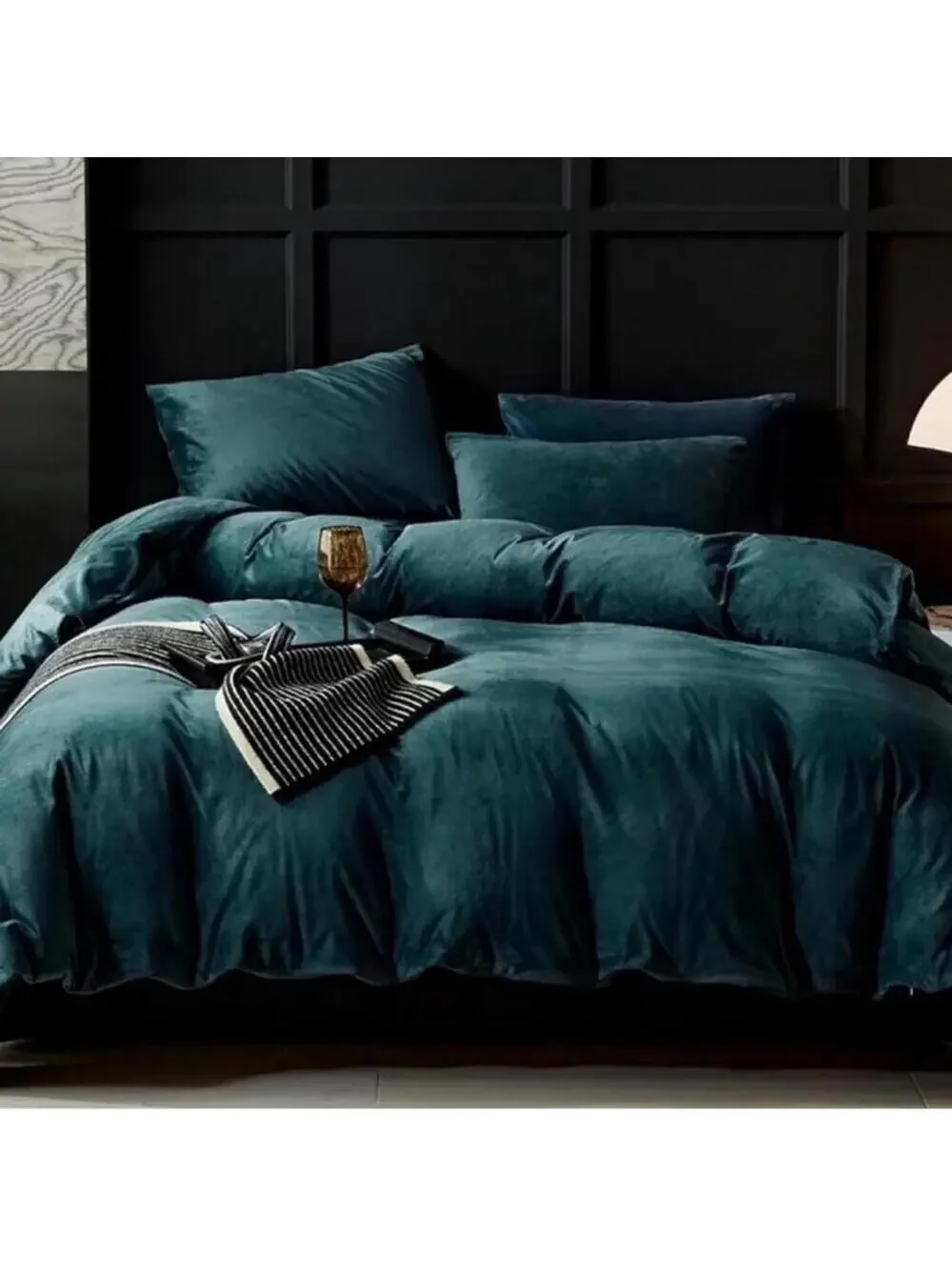 🆕 QUEEN Velvet Duvet Bedding Set Cover Blue Green Velour Warm Rich Luxury Cozy